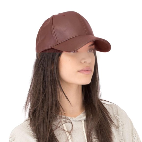 Accessories - Brown Faux Leather Baseball Cap